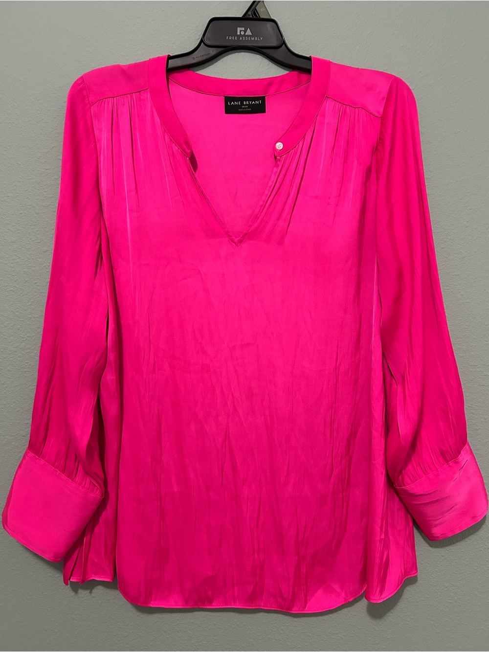 Lane Bryant Hot Pink V-Neck Long Sleeve Blouse